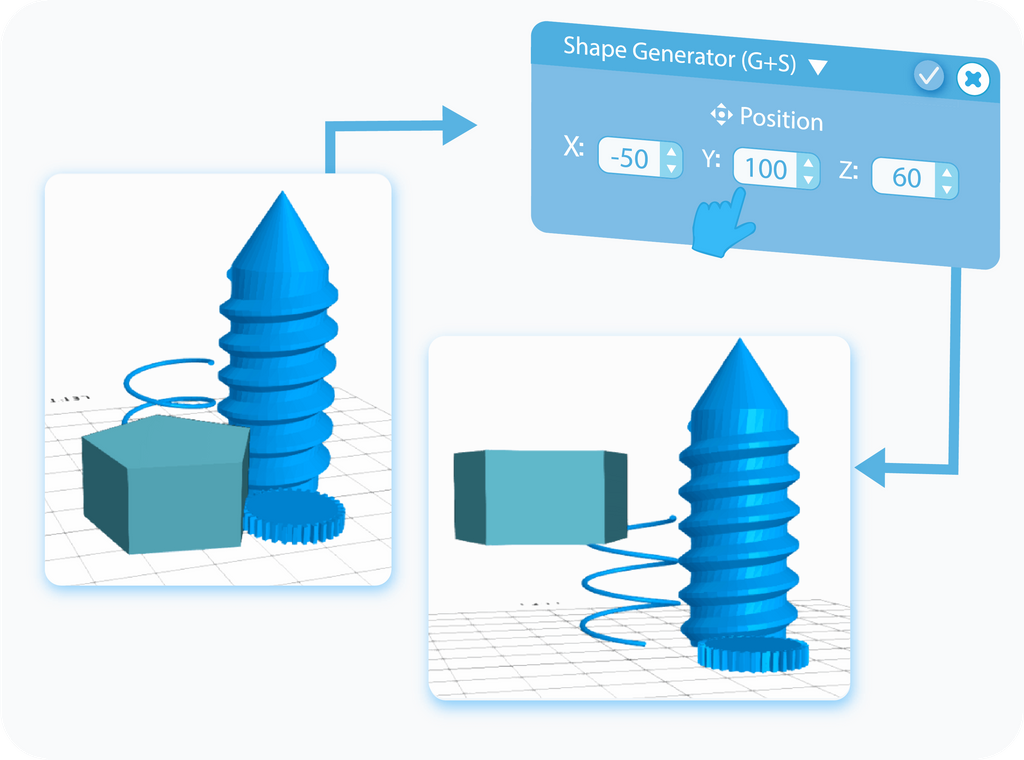 Customize Position of generated Shape in the workspace with XYZ coordinates